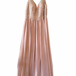 Elegant Blush Lace Bodice Maxi Dress